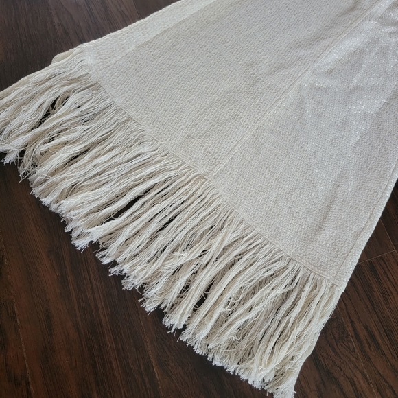 ZARA Ivory Tweed Textured Fringe‎ Trim Maxi Dress Size Small - Picture 8 of 16